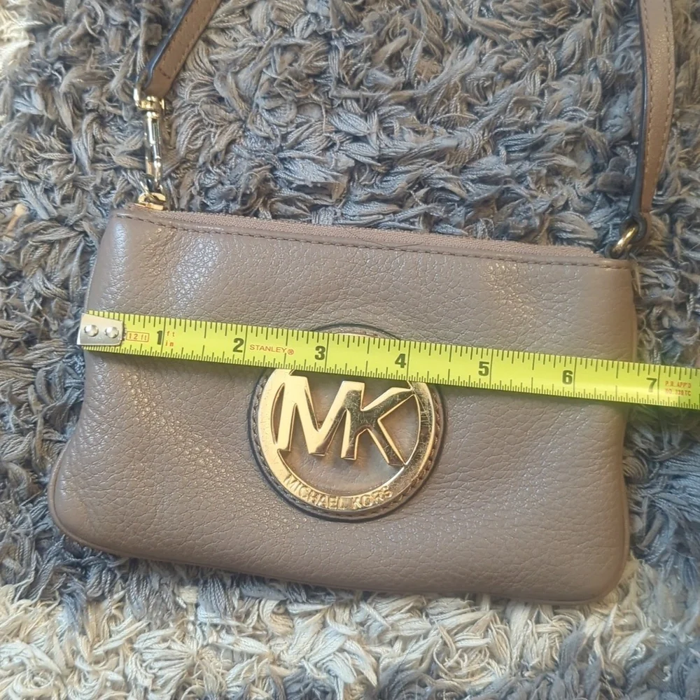 Michael Kors Taupe And Gold Wristlet Hand Bag